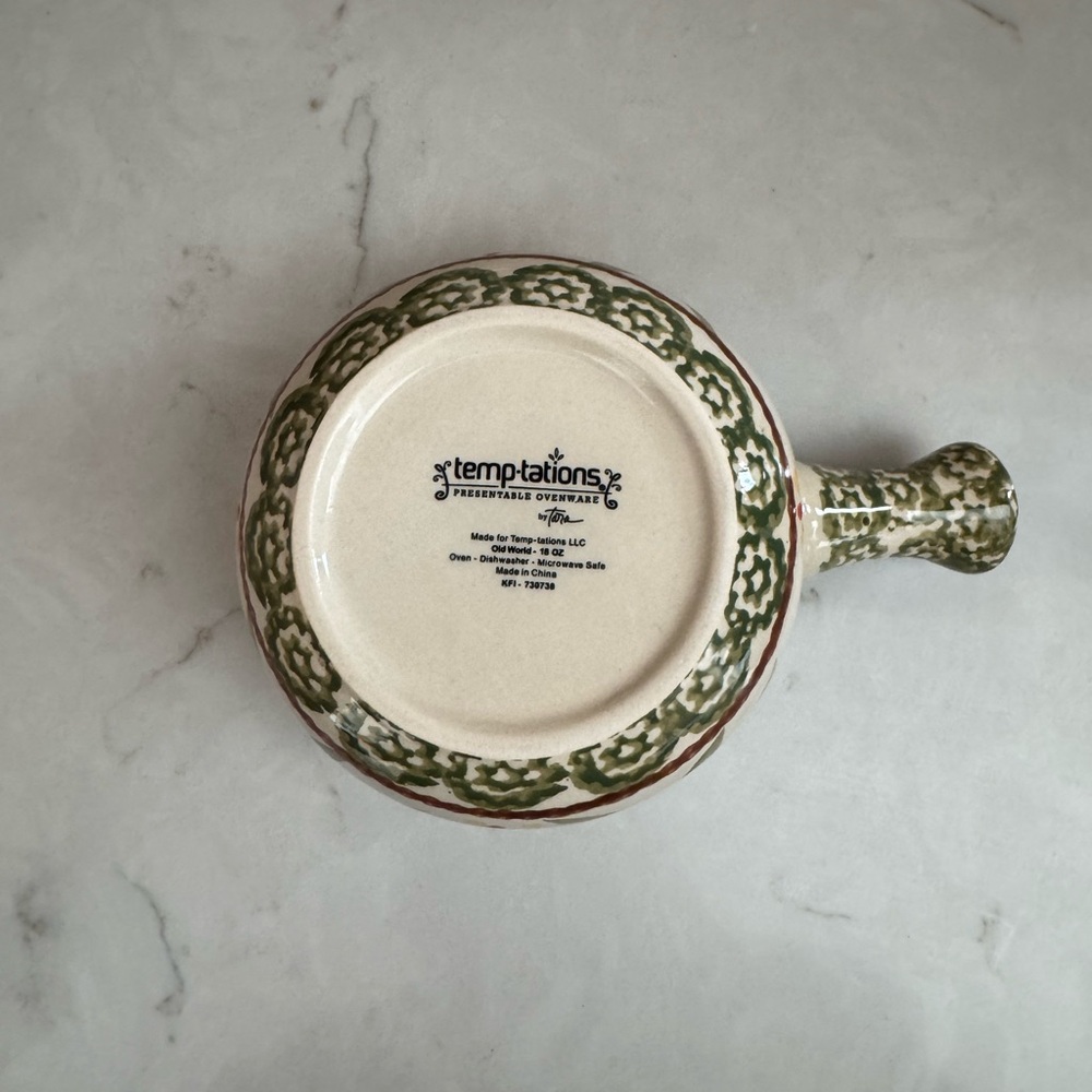 Temptations by Tara Old World Green Soup Bowls with Handle 18 oz - Picture 5 of 8